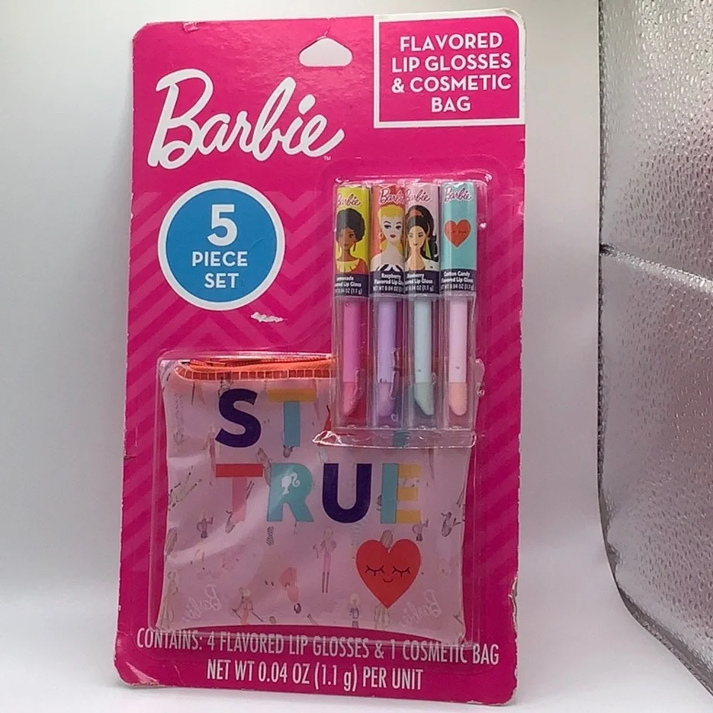 Barbie five piece of flavored lipgloss and cosmetic bag - Picture 1 of 2